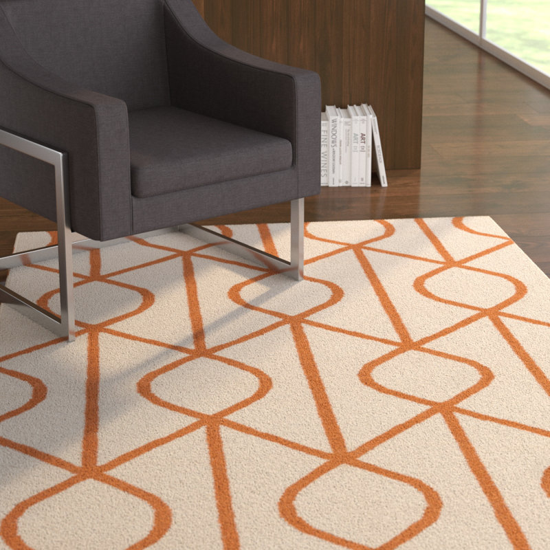 Ebern Designs Murrill Geometric Handmade Flatweave Wool Ivory Area Rug